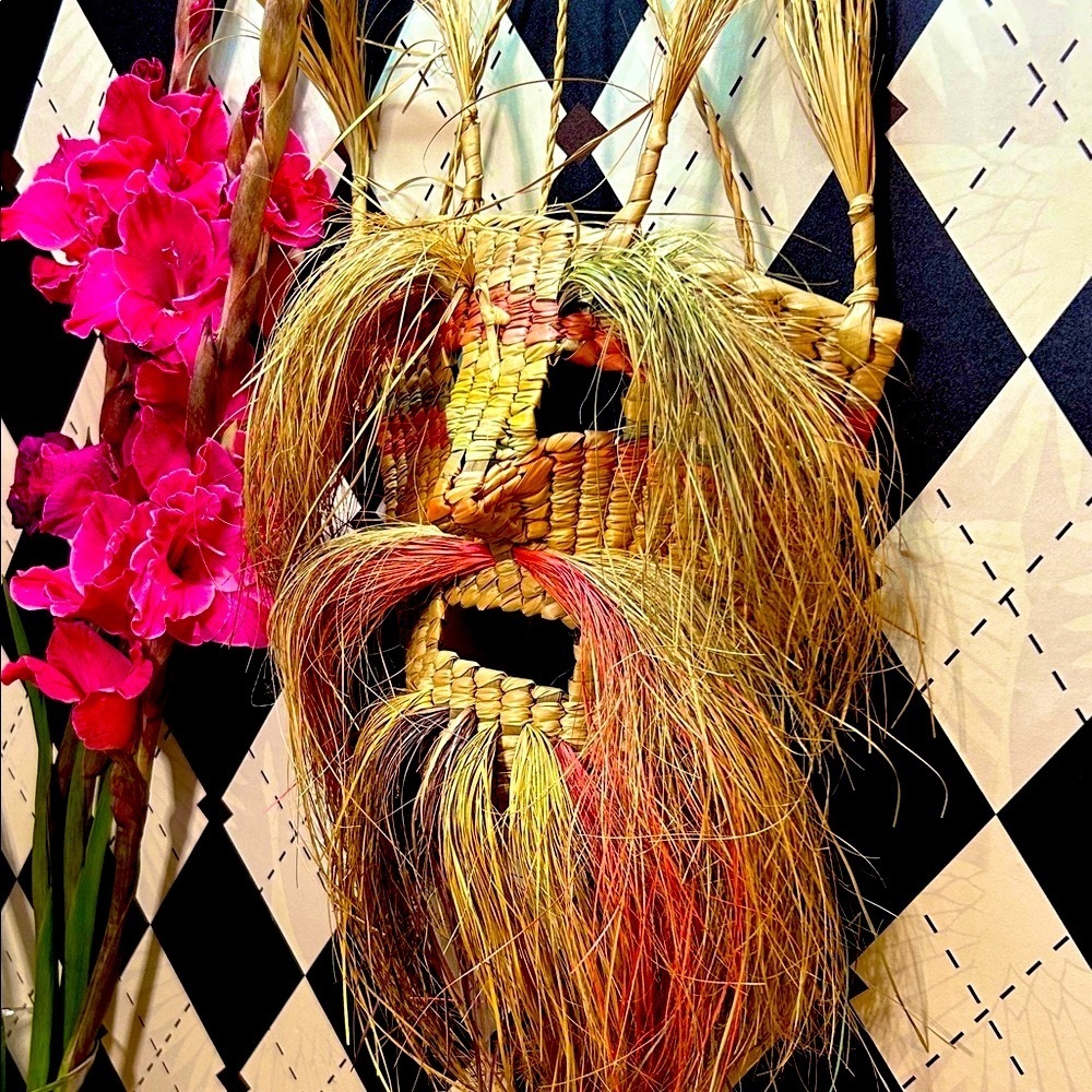 Rare Vintage Folk Art Masterpiece Vintage 1960s Mexican Popote Straw Mask Rustic - Picture 3 of 7